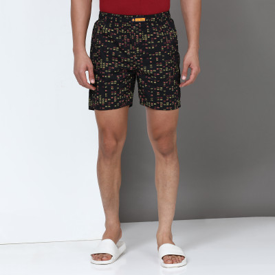 IndoCotton Printed Men Black Basic Shorts