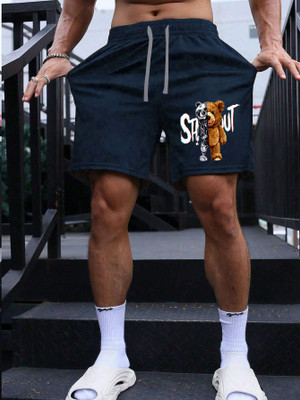 Manlino Graphic Print Men Dark Blue Basic Shorts
