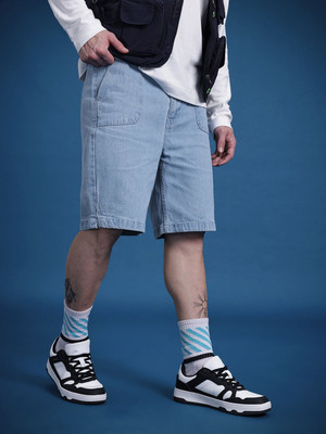 Roadster Solid Men Blue Denim Shorts