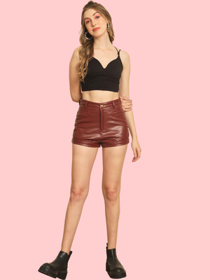 TANDUL Solid Women Maroon Casual Shorts