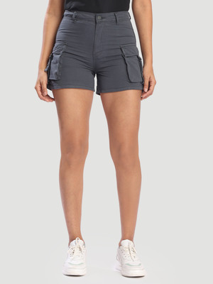Bene Kleed Solid Women Dark Grey Cargo Shorts