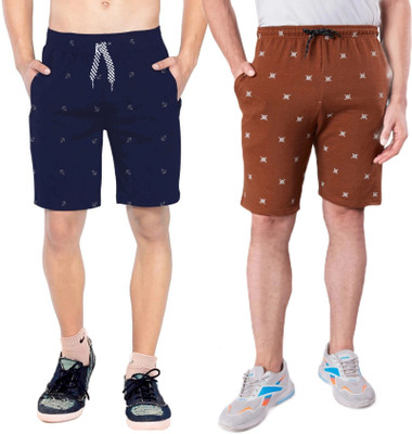 WILD CAMO Printed, Self Design Men Brown, Blue Regular Shorts