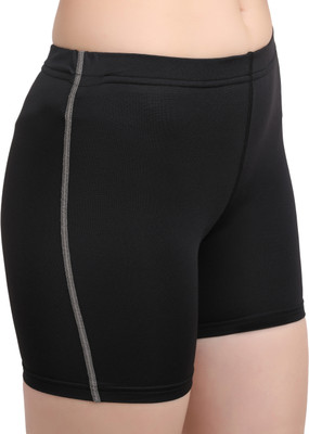 NINQ Solid Women Black Compression Shorts