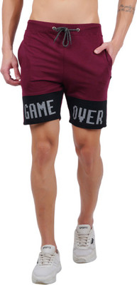 HOTFITS Solid Men Maroon Basic Shorts