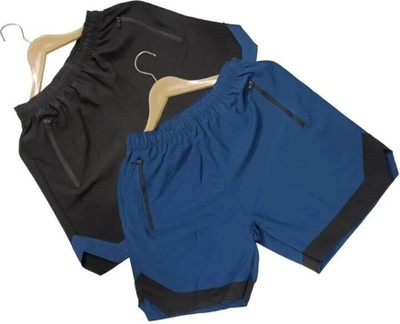 TrendArc Solid Men Reversible Black, Blue Baggy Shorts