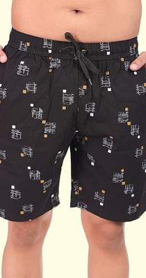 24 Street Printed Men Black Casual Shorts
