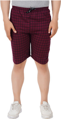 JUST TRY FASHION Checkered Men Maroon Bermuda Shorts