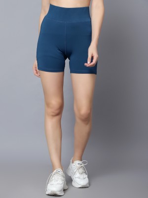 DIAZ Solid Women Blue Sports Shorts