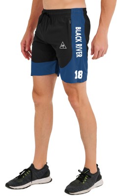 Black river Solid, Self Design Men Blue, Black Gym Shorts, Regular Shorts, Running Shorts