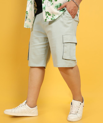 Instafab Plus Solid Men Green Cargo Shorts