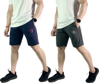 cozy cove Solid, Self Design Men Blue, Dark Grey Bermuda Shorts, Basic Shorts, Regular Shorts