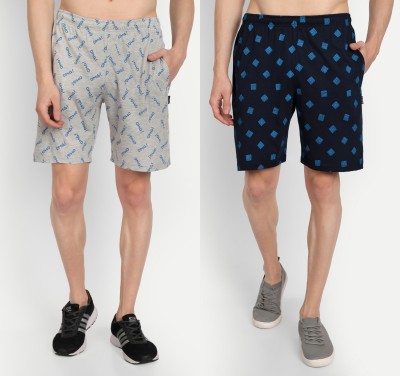 Zeffit Printed Men Grey, Dark Blue Bermuda Shorts