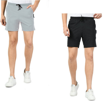 Indistar Solid Men Grey, Silver Bermuda Shorts