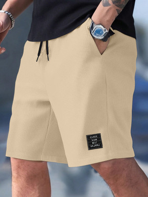 KAJARU Solid Men Beige Regular Shorts