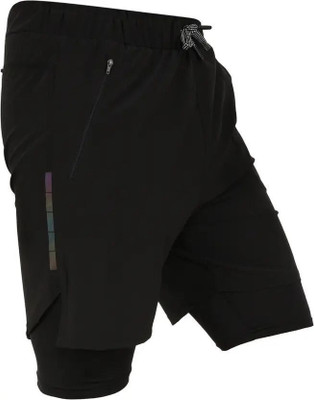 NINQ Solid Men Black Regular Shorts, Running Shorts, Gym Shorts, Sports Shorts