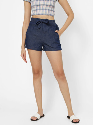 VASTRADO Solid Women Dark Blue Denim Shorts