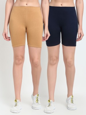 Bamboo Breeze Solid Women Beige, Dark Blue Cycling Shorts