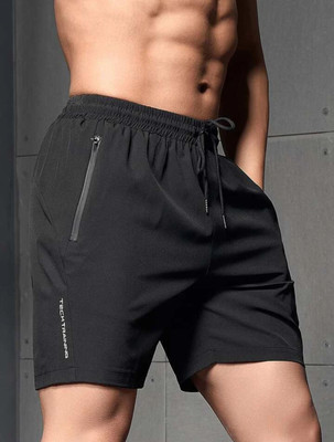 LOTHRIC Self Design Men Black Gym Shorts