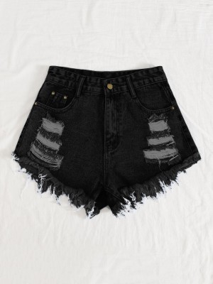 Aahwan Solid Women Denim Black Denim Shorts