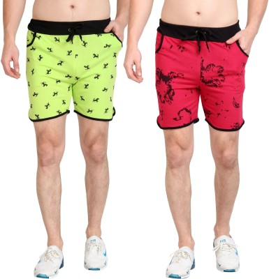 DIAZ Printed Men Pink, Light Green Sports Shorts