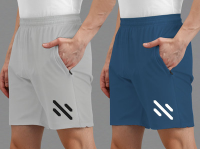 AVOLT Printed Men Grey, Light Blue Sports Shorts