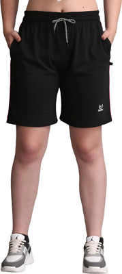 Rock Huns Solid Women Black Sports Shorts