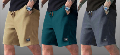 WeReKo Self Design Men Khaki, Dark Grey, Dark Green Night Shorts, Running Shorts, Regular Shorts, Gym Shorts