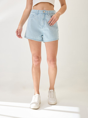 Globus Solid Women Denim Light Blue Denim Shorts