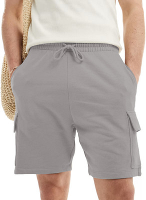 SZN Solid Men Grey Cargo Shorts