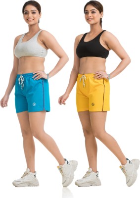 STYLE AK Solid Women Green, Yellow Regular Shorts