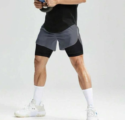 Culish Trend Color Block Men Grey Sports Shorts