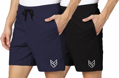 TRIPR Solid, Printed Men Dark Blue, Black Regular Shorts