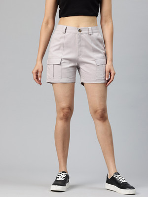 Popnetic Solid Women Grey Cargo Shorts
