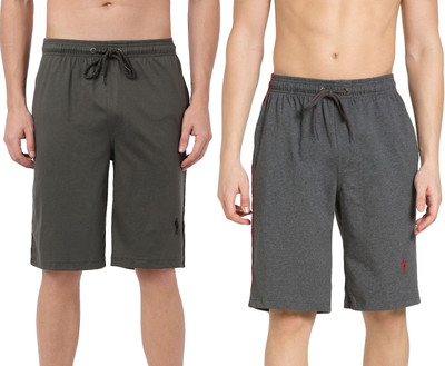 JOCKEY Solid, Striped Men Grey, Dark Green Regular Shorts