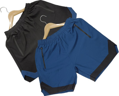 NINQ Solid Men Black, Blue Basic Shorts