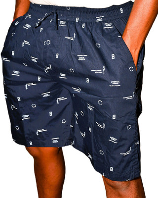 MAA KALI DRESSES Geometric Print Men Blue Bermuda Shorts