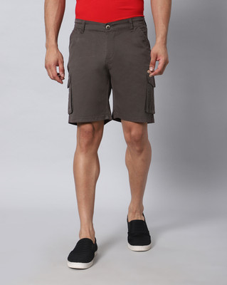 Hence Solid Men Grey Cargo Shorts