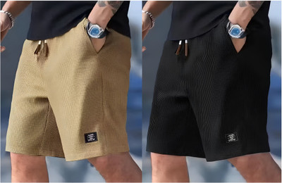 Manya Empire Solid Men Beige, Black Casual Shorts, Regular Shorts, Night Shorts, Gym Shorts