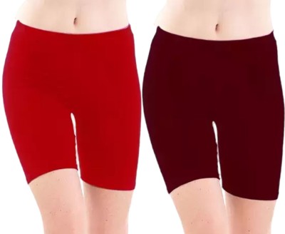 GlobyCraft Solid Women Red, Maroon Regular Shorts