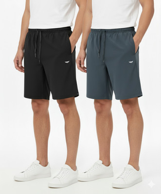VOMAZO Solid Men Black, Dark Blue Regular Shorts, Basic Shorts