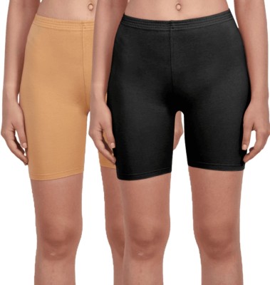 Vanila Solid Women Beige, Black Cycling Shorts