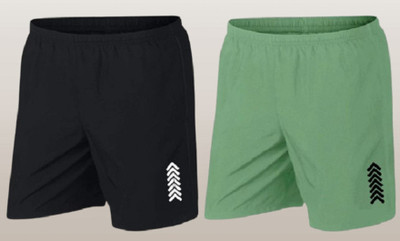 skyrow Printed Men Black, Light Green Regular Shorts