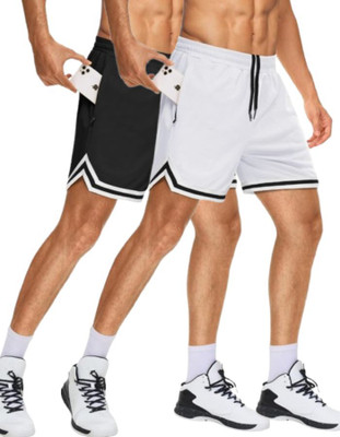 Velure clothing Solid, Striped Men Black, White Gym Shorts, Sports Shorts