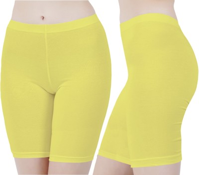 UllasPemium Solid Women Yellow Cycling Shorts