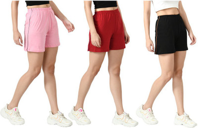 KAVYA Solid Women Black, Maroon, Pink Regular Shorts