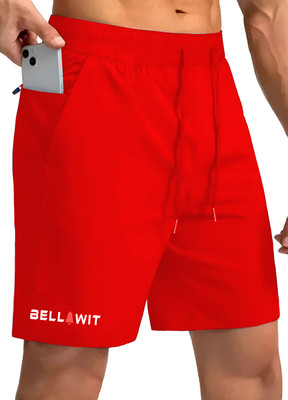 Bellwit Solid Men Red Casual Shorts