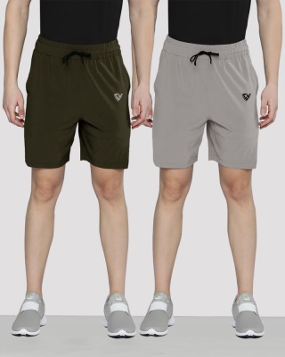 EyeBogler Solid Men Dark Green, Grey Sports Shorts