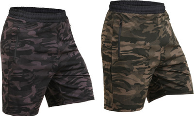 NINQ Military Camouflage Men Green, Grey Sports Shorts