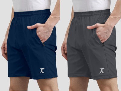 INDICLUB Solid Men Blue, Dark Grey Casual Shorts