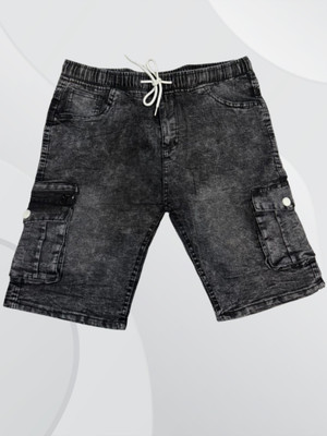 panaash Dyed/Washed Men Denim Dark Grey Denim Shorts